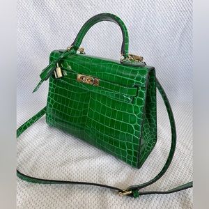 Green Faux Crocodile Handbag 28cm